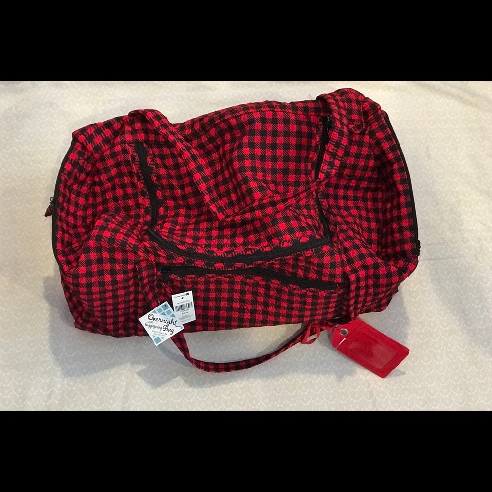 Plaid Quilted Overnight Bag with Tag